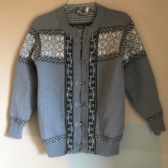 Norsewear Sweaters - Norsewear New Zealand Wool Sweater Clasp Closure Fair Isle Gray Snowflakes Thick